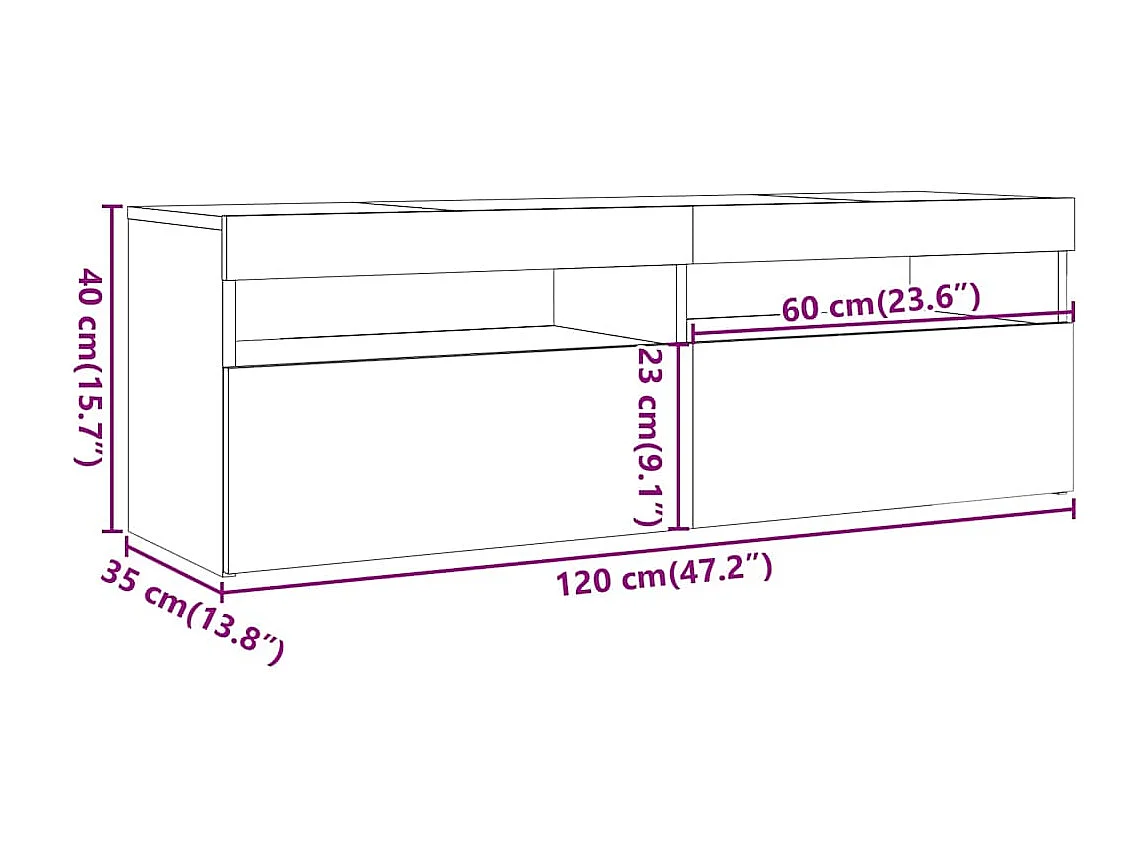 Mobile Porta TV con Luci LED Rovere Fumo 120x35x40 cm