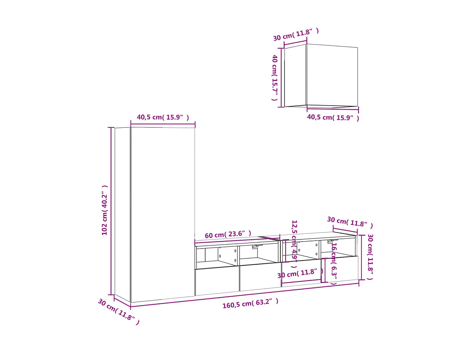 4 pcs móveis de parede p/ TV derivados madeira carvalho sonoma