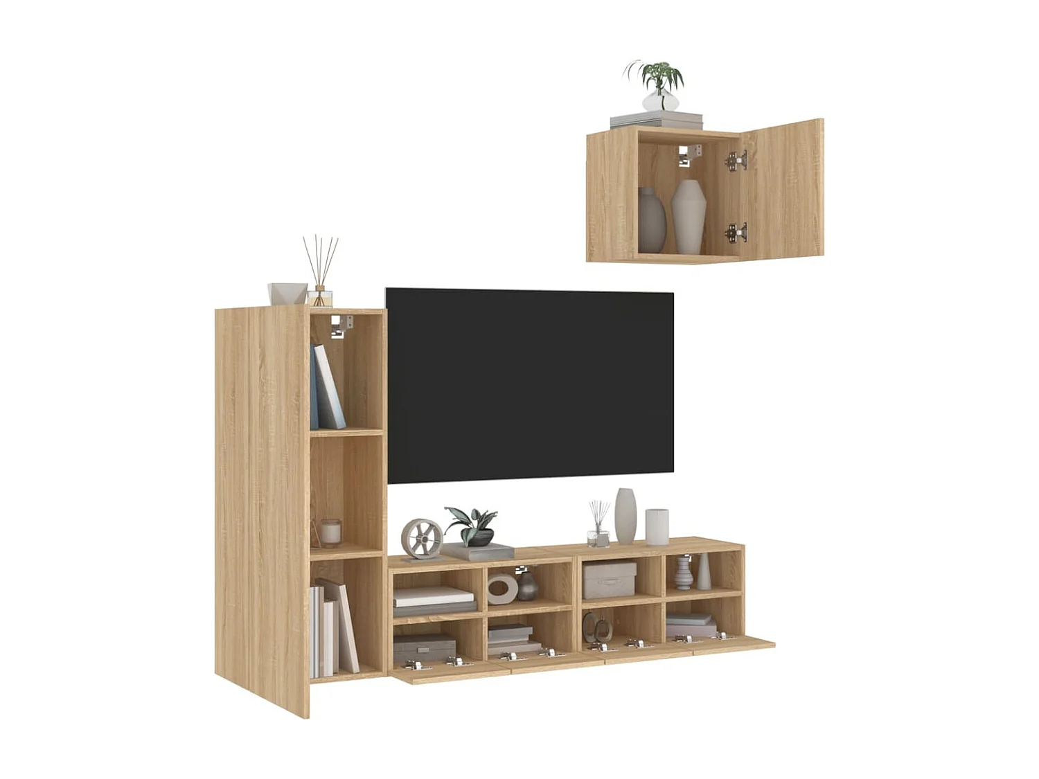 Unités murales TV 4 pcs chêne sonoma bois d'ingénierie