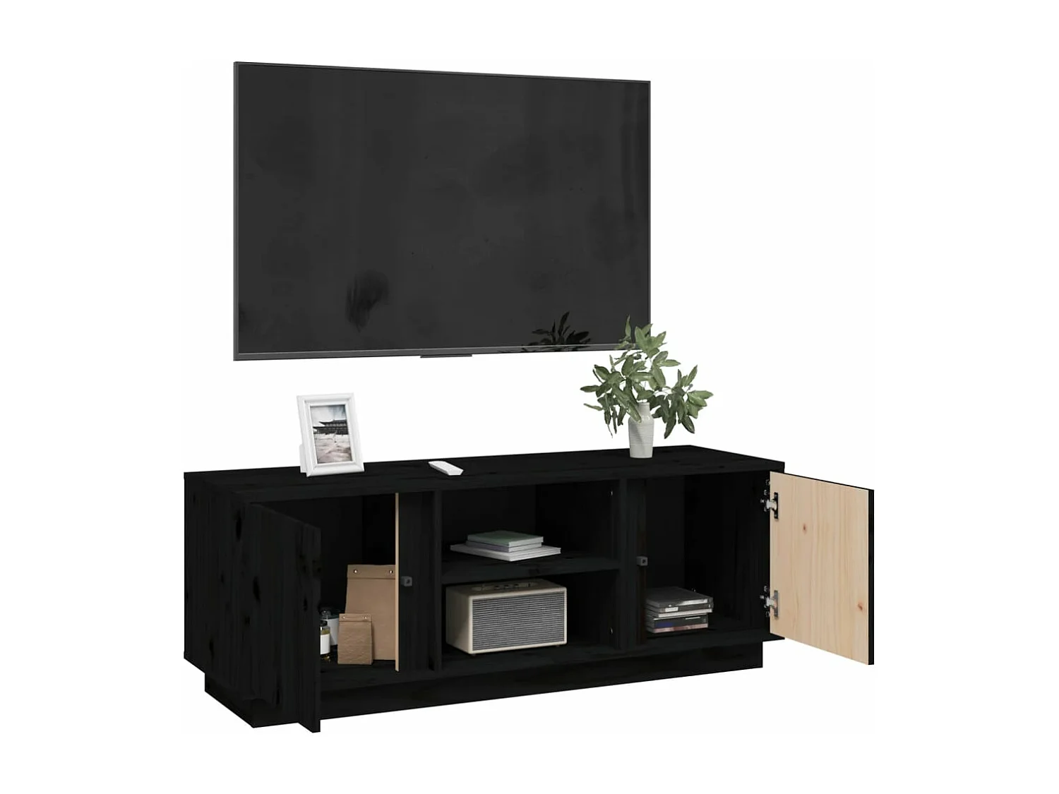 Meuble TV Noir 110x35x40,5 cm Bois de pin massif