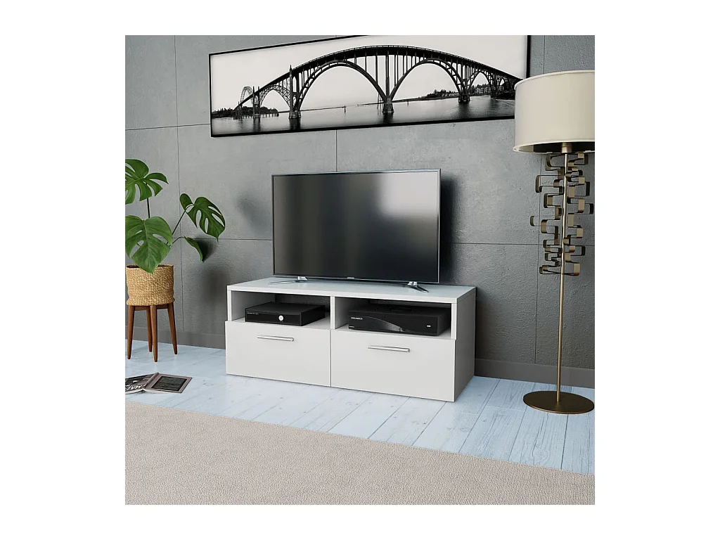 Meuble TV Bois d’ingénierie 95x35x36 cm Blanc