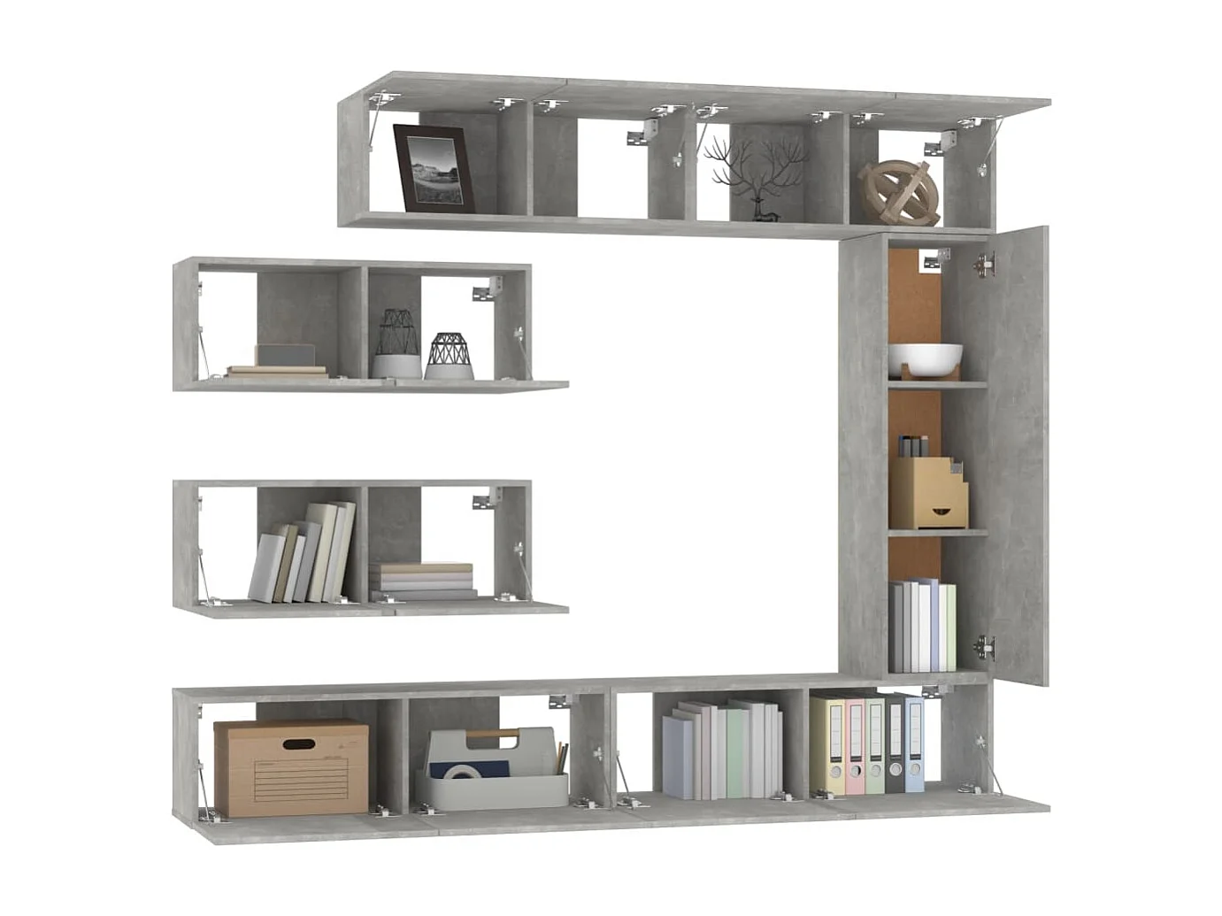 Ensemble de meubles TV 7 pcs Gris béton Bois d'ingénierie