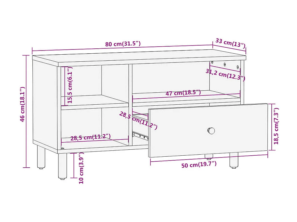 Meuble TV 80x33x46 cm bois d'acacia massif
