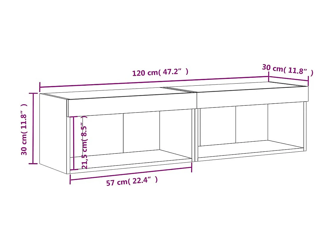 Meubles TV avec lumières LED 2 pcs chêne sonoma 60x30x30 cm