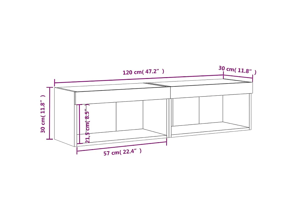 TV-Schränke mit LED-Leuchten 2 Stk. Sonoma-Eiche 60x30x30 cm