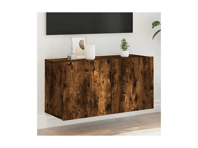 Wieszany mebel TV z dębu wędzonego z dużą przestrzenią do przechowywania