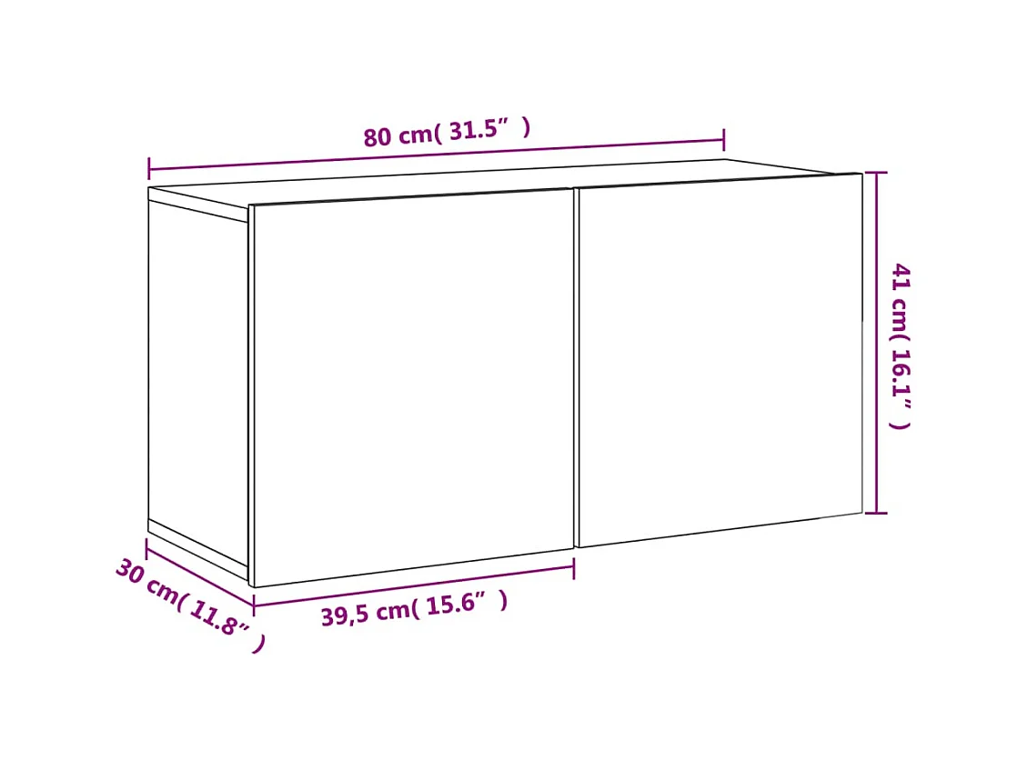 Meuble TV mural chêne fumé 80x30x41 cm