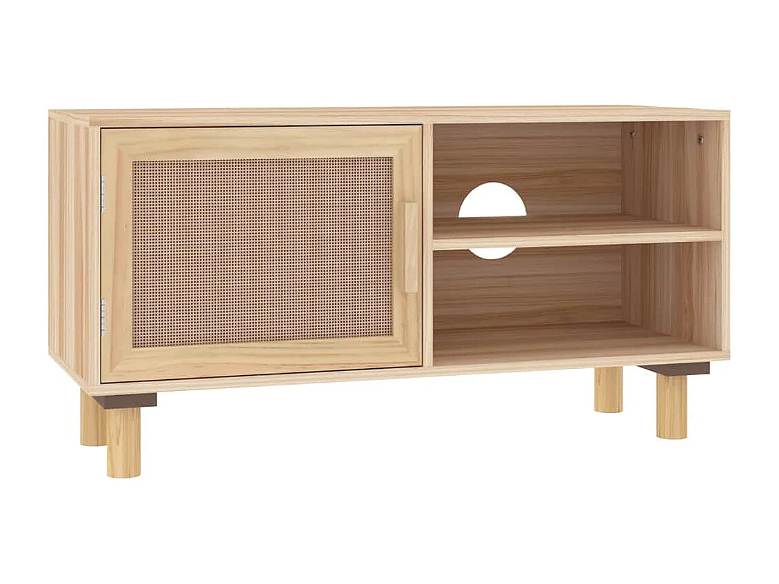 Tv-meubel 80x30x40 cm massief grenenhout en rattan bruin
