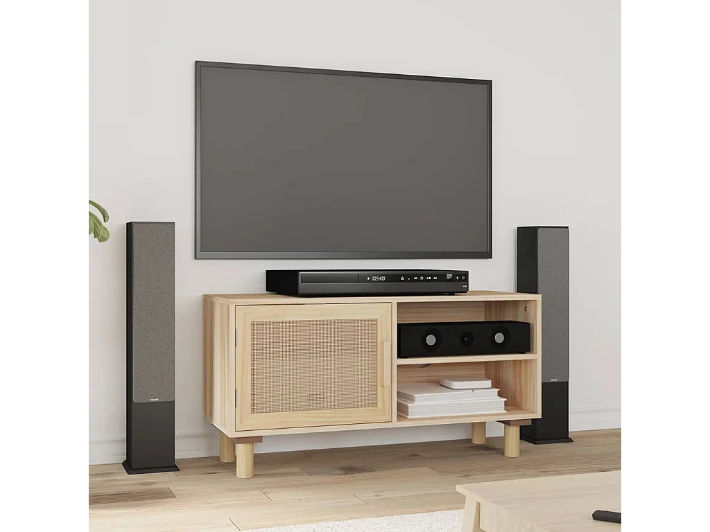 Tv-meubel 80x30x40 cm massief grenenhout en rattan bruin