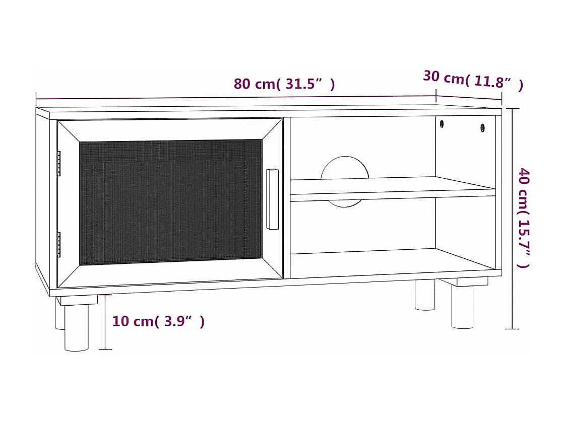 Tv-meubel 80x30x40 cm massief grenenhout en rattan bruin