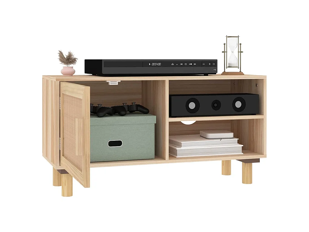 Tv-meubel 80x30x40 cm massief grenenhout en rattan bruin
