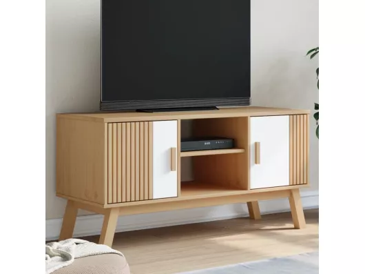 Kauf Unique TV-Schrank OLDEN Weiß und Braun 114x43x57 cm Massivholz Kiefer