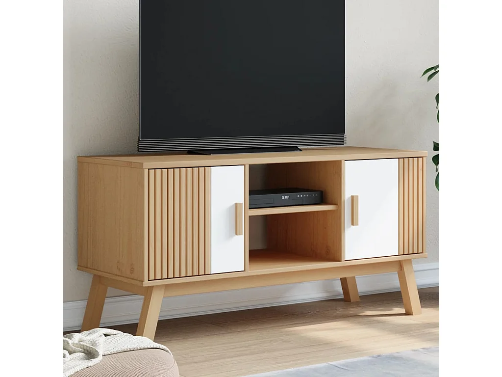 Tv-meubel OLDEN 114x43x57 cm massief grenenhout wit en bruin