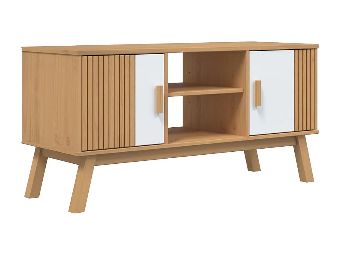 Tv-meubel OLDEN 114x43x57 cm massief grenenhout wit en bruin