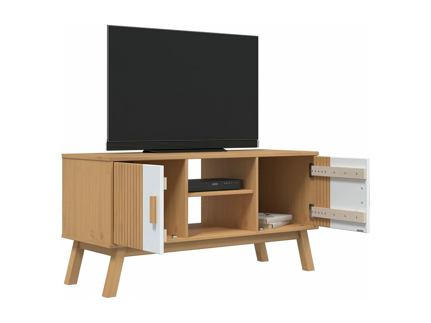Tv-meubel OLDEN 114x43x57 cm massief grenenhout wit en bruin