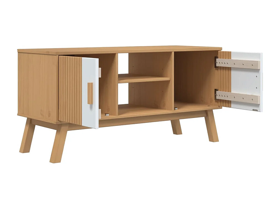 Tv-meubel OLDEN 114x43x57 cm massief grenenhout wit en bruin