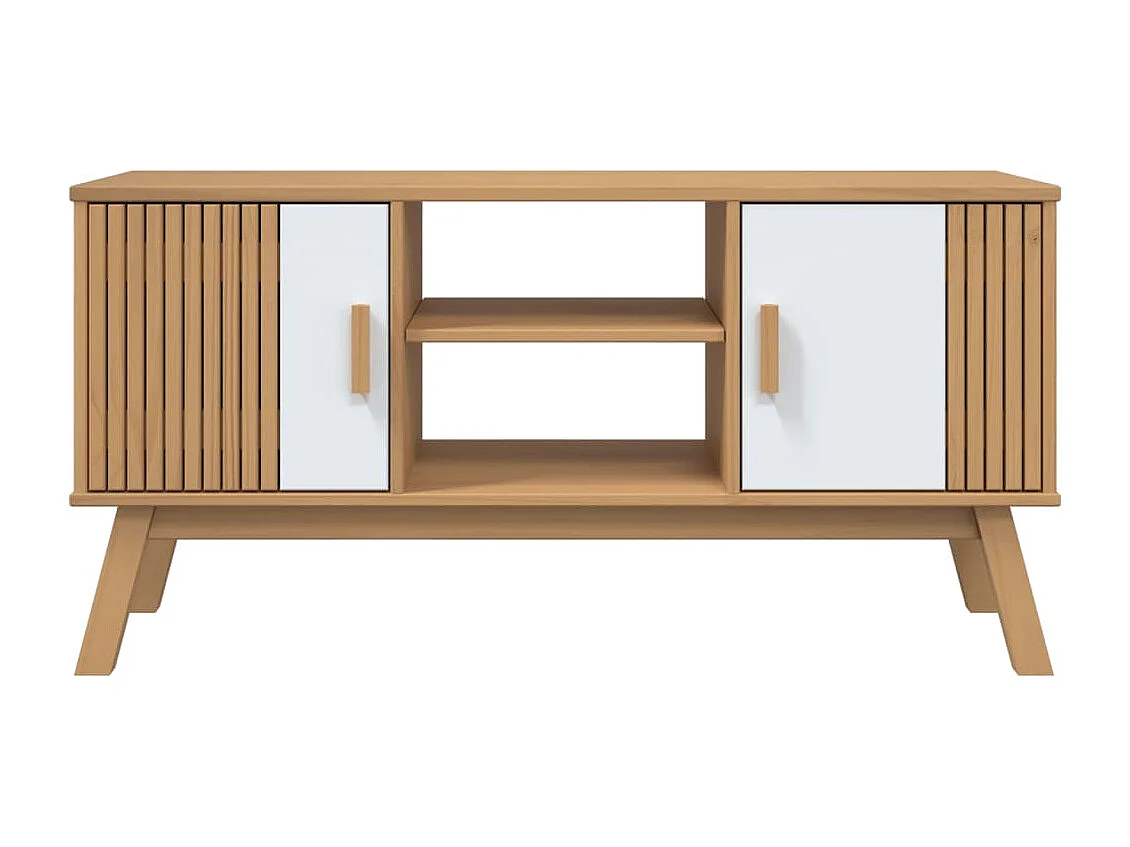 Tv-meubel OLDEN 114x43x57 cm massief grenenhout wit en bruin
