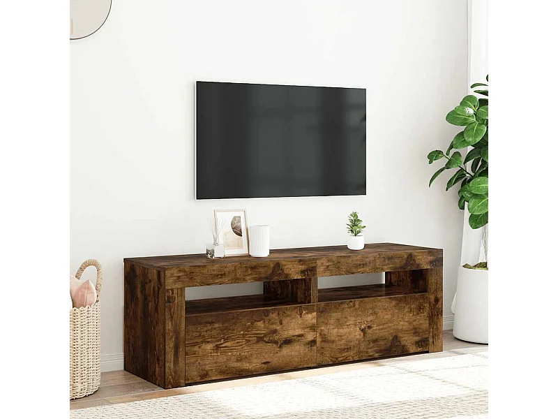 Mobile Porta TV con Luci LED Rovere Fumo 120x35x40 cm