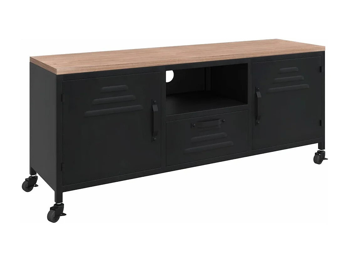 Meuble TV Noir 110x30x43 cm Fer et bois de pin massif