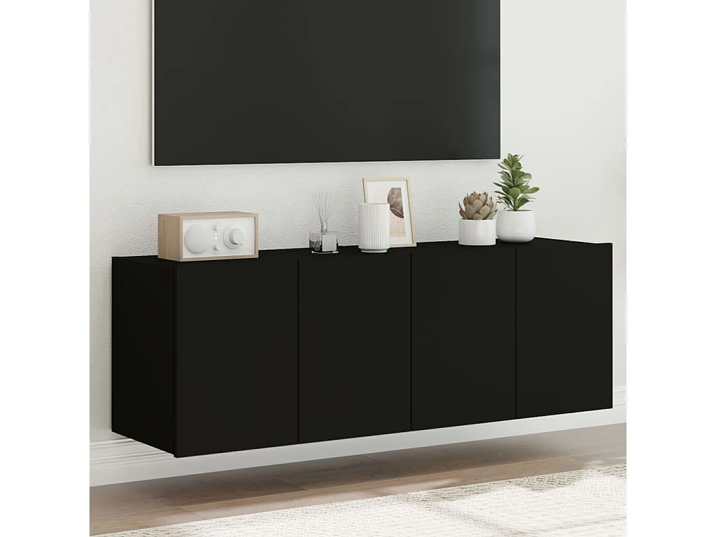 TV-Wandschränke mit LED-Leuchten 2 Stk. Schwarz 60x35x41 cm