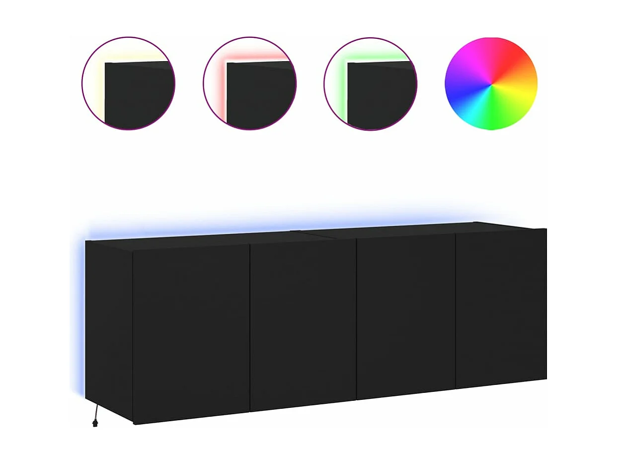 TV-Wandschränke mit LED-Leuchten 2 Stk. Schwarz 60x35x41 cm