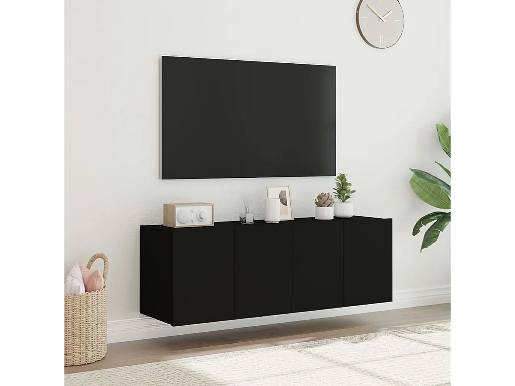 TV-Wandschränke mit LED-Leuchten 2 Stk. Schwarz 60x35x41 cm