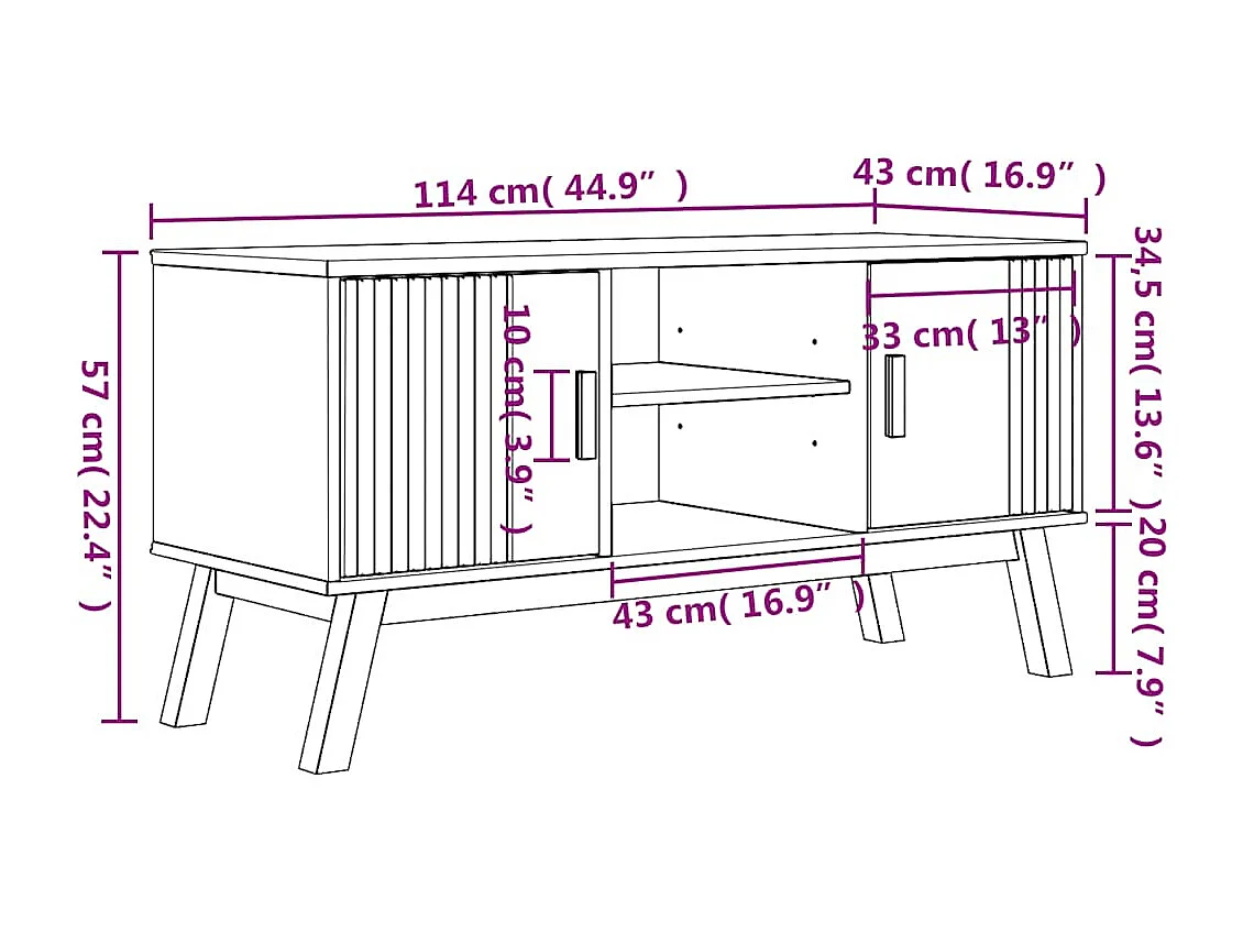 TV-Schrank OLDEN Braun 114x43x57 cm Massivholz Kiefer