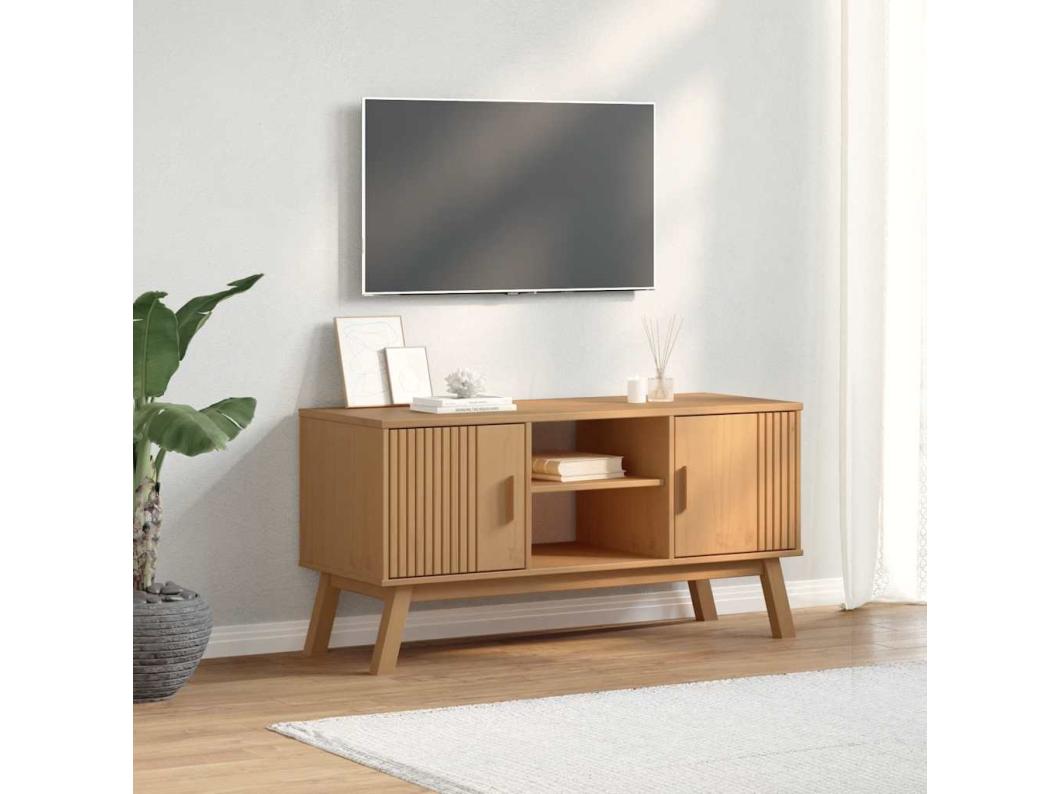 Tv-meubel OLDEN 114x43x57 cm massief grenenhout bruin