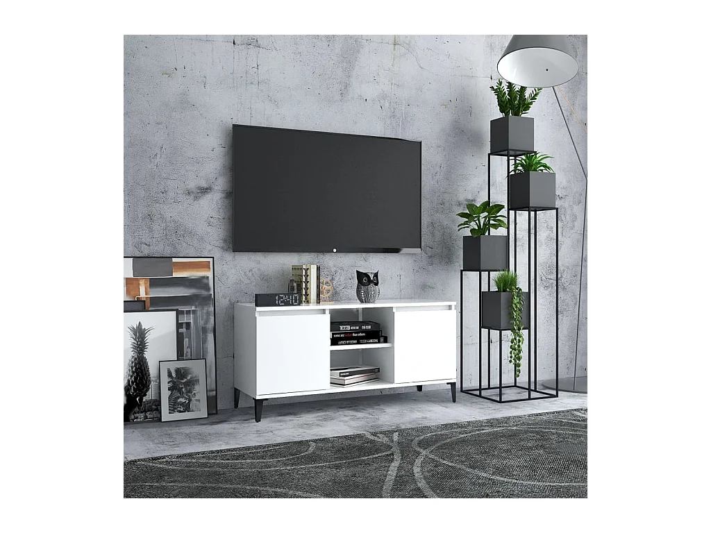 TV-Schrank mit Metallbeinen Weiß 103,5x35x50 cm