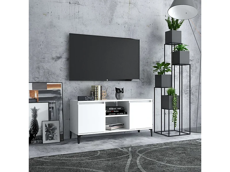 Tv-meubel met metalen poten 103,5x35x50 cm wit