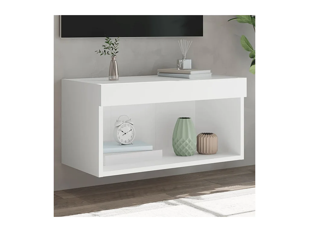 Meuble TV avec lumières LED blanc 60x30x30 cm