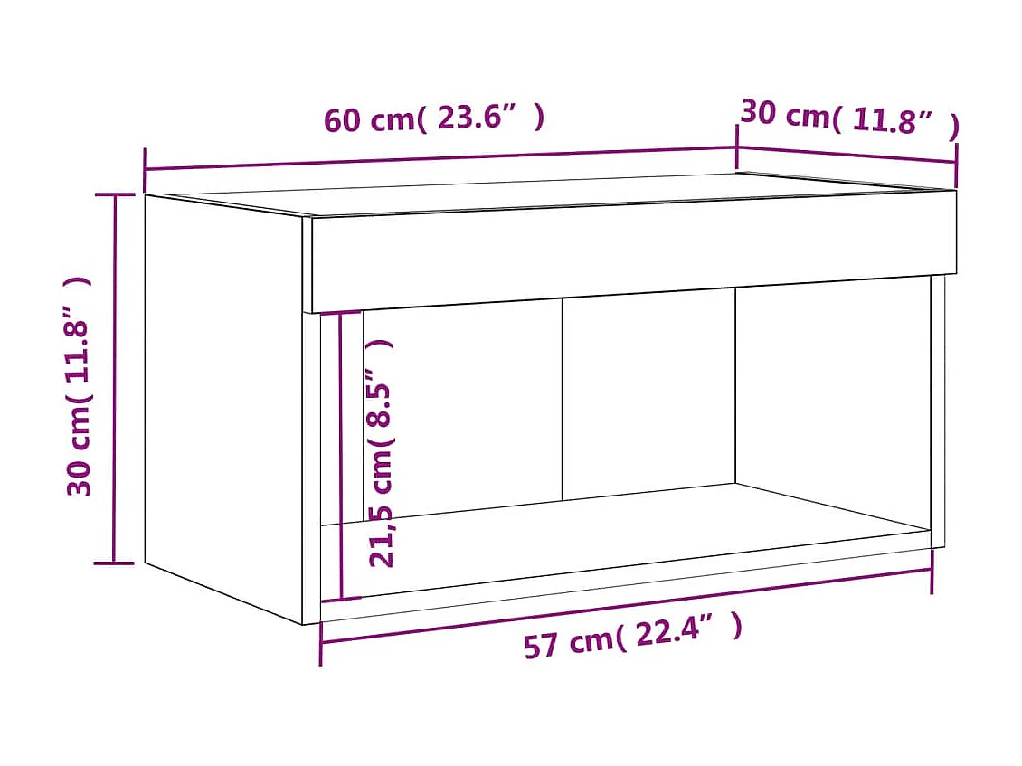 Meuble TV avec lumières LED blanc 60x30x30 cm