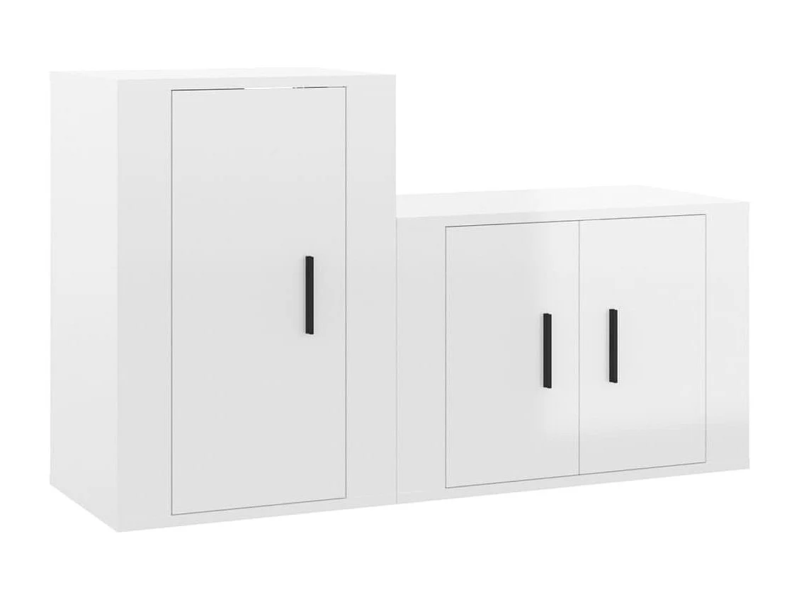 2 pcs conjunto móveis de TV derivados madeira branco brilhante