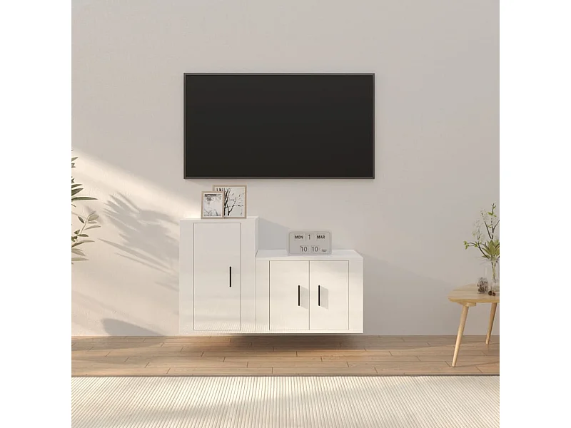 2 pcs conjunto móveis de TV derivados madeira branco brilhante