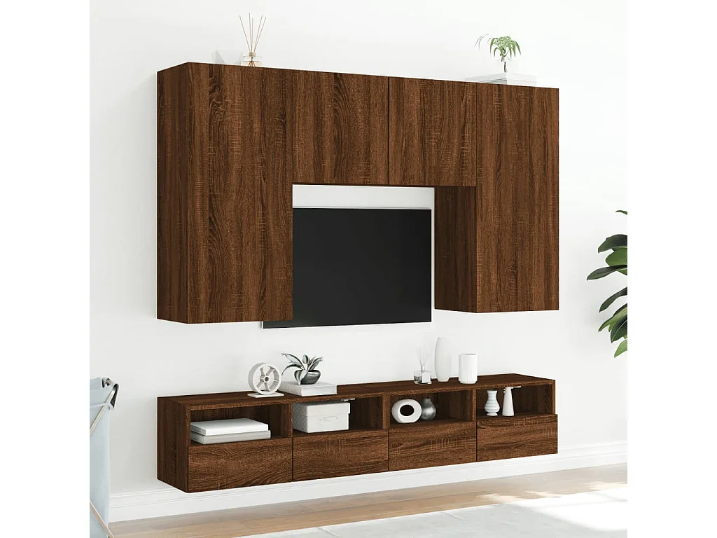 Mobili TV Muro 2pz Rovere Marrone 100x30x30cm Legno Multistrato