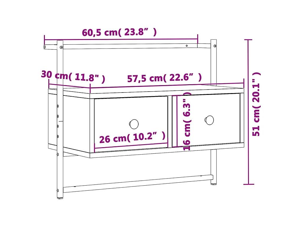 Meuble TV mural sonoma gris 60,5x30x51 cm bois d'ingénierie