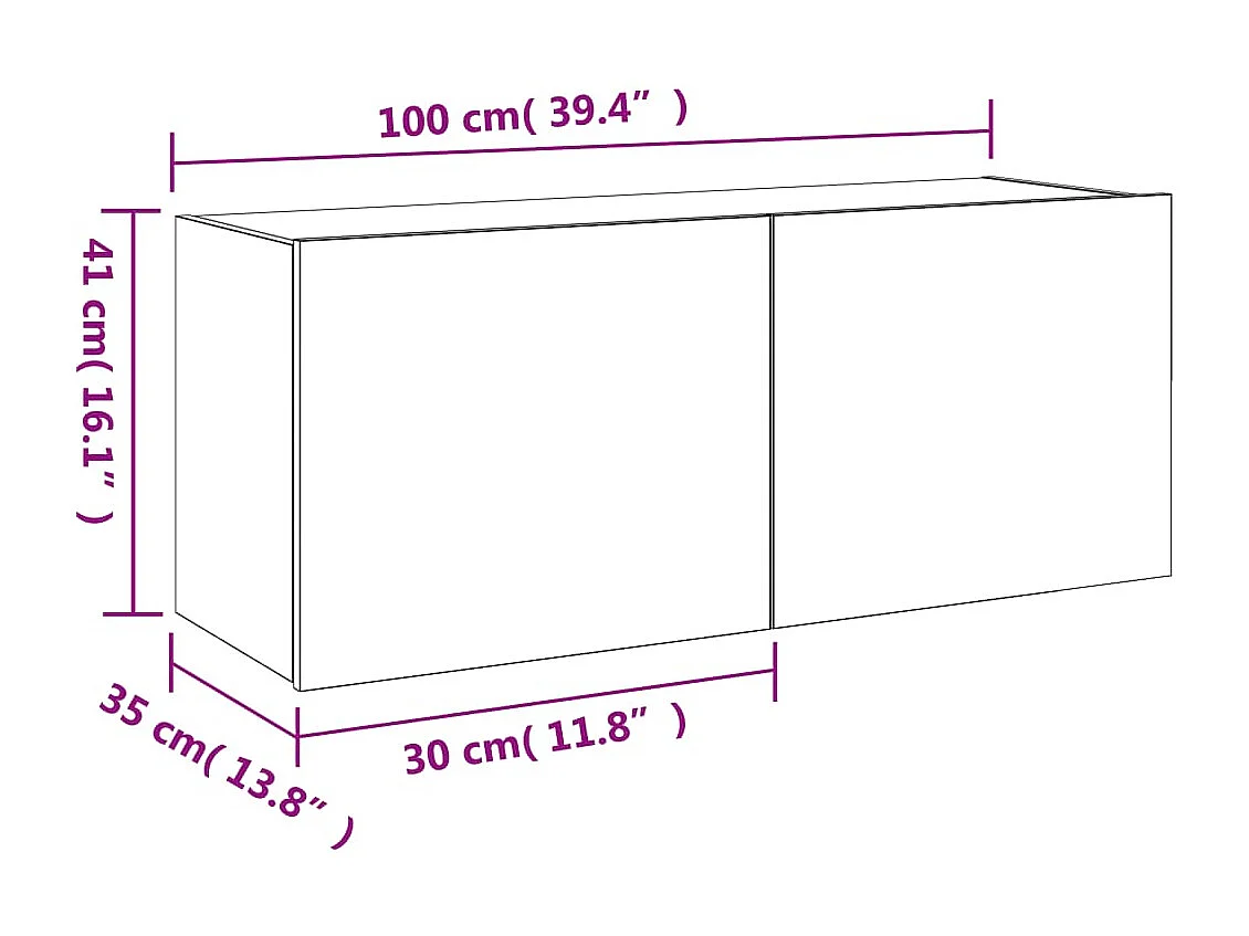 Meuble TV mural avec lumières LED gris béton 100x35x41 cm