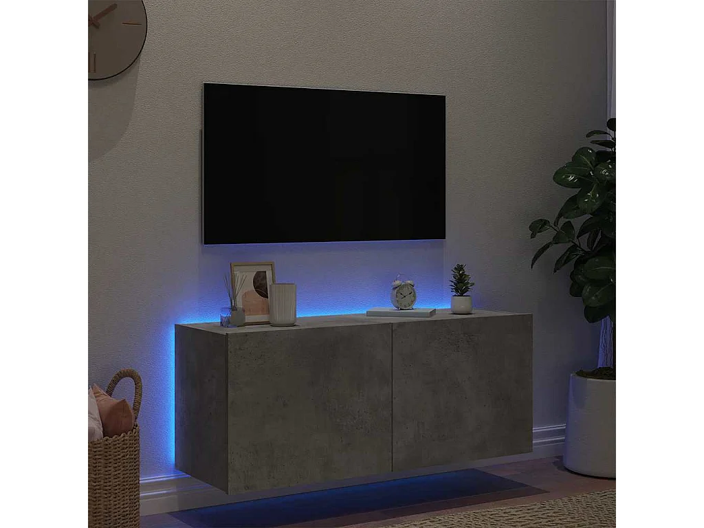 Meuble TV mural avec lumières LED gris béton 100x35x41 cm