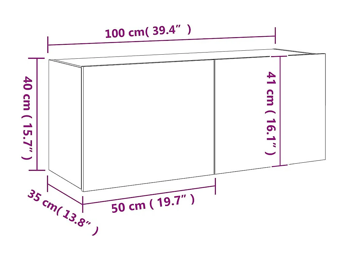 Mobile TV a Parete con Luci LED Grigio Cemento 100x35x41 cm