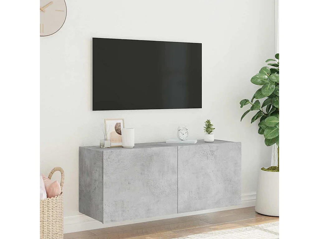 Tv-wandmeubel met LED-verlichting 100x35x41 cm betongrijs