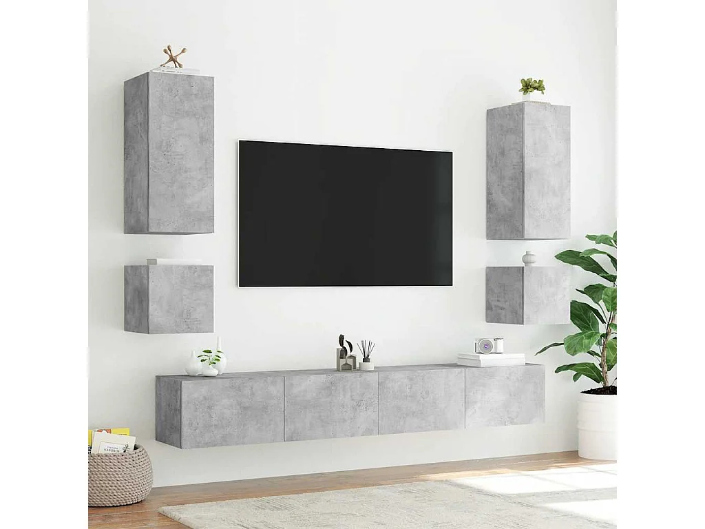Tv-wandmeubel met LED-verlichting 100x35x41 cm betongrijs