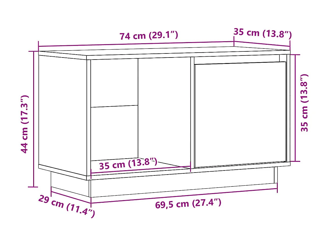 Meuble TV Blanc 74x35x44 cm Bois de pin massif