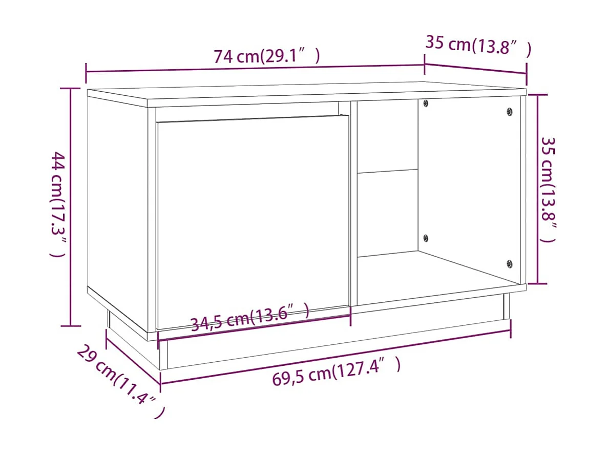 Meuble TV Blanc 74x35x44 cm Bois de pin massif