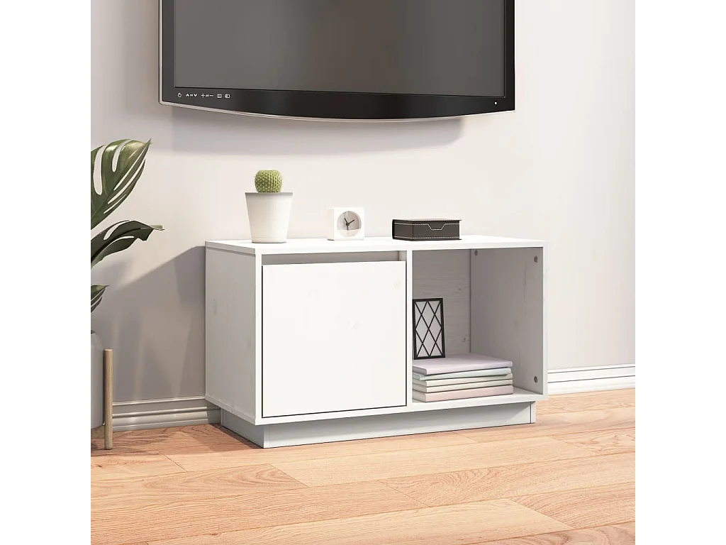 Mobile Porta TV Bianco 74x35x44 cm in Legno Massello di Pino