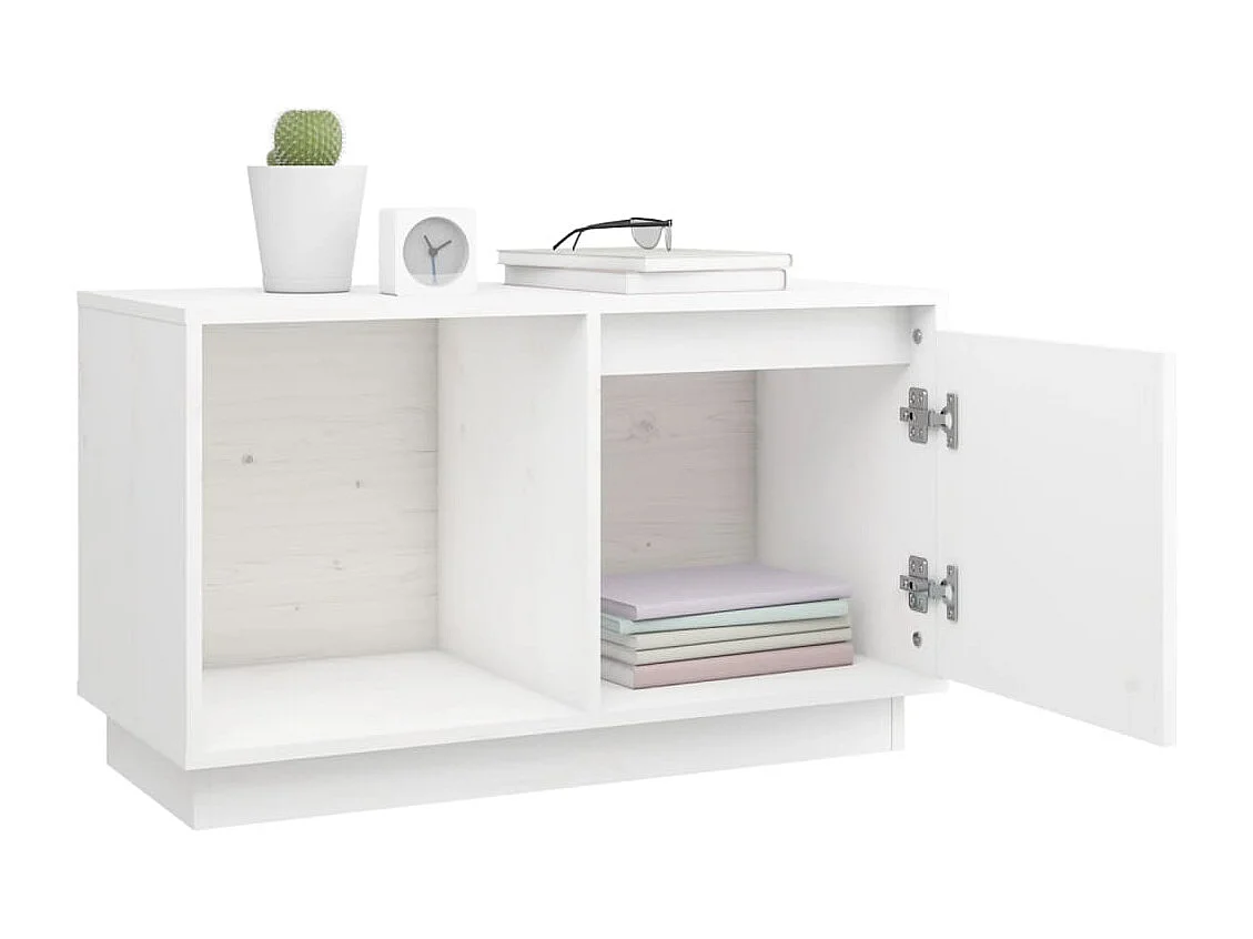 Mobile Porta TV Bianco 74x35x44 cm in Legno Massello di Pino