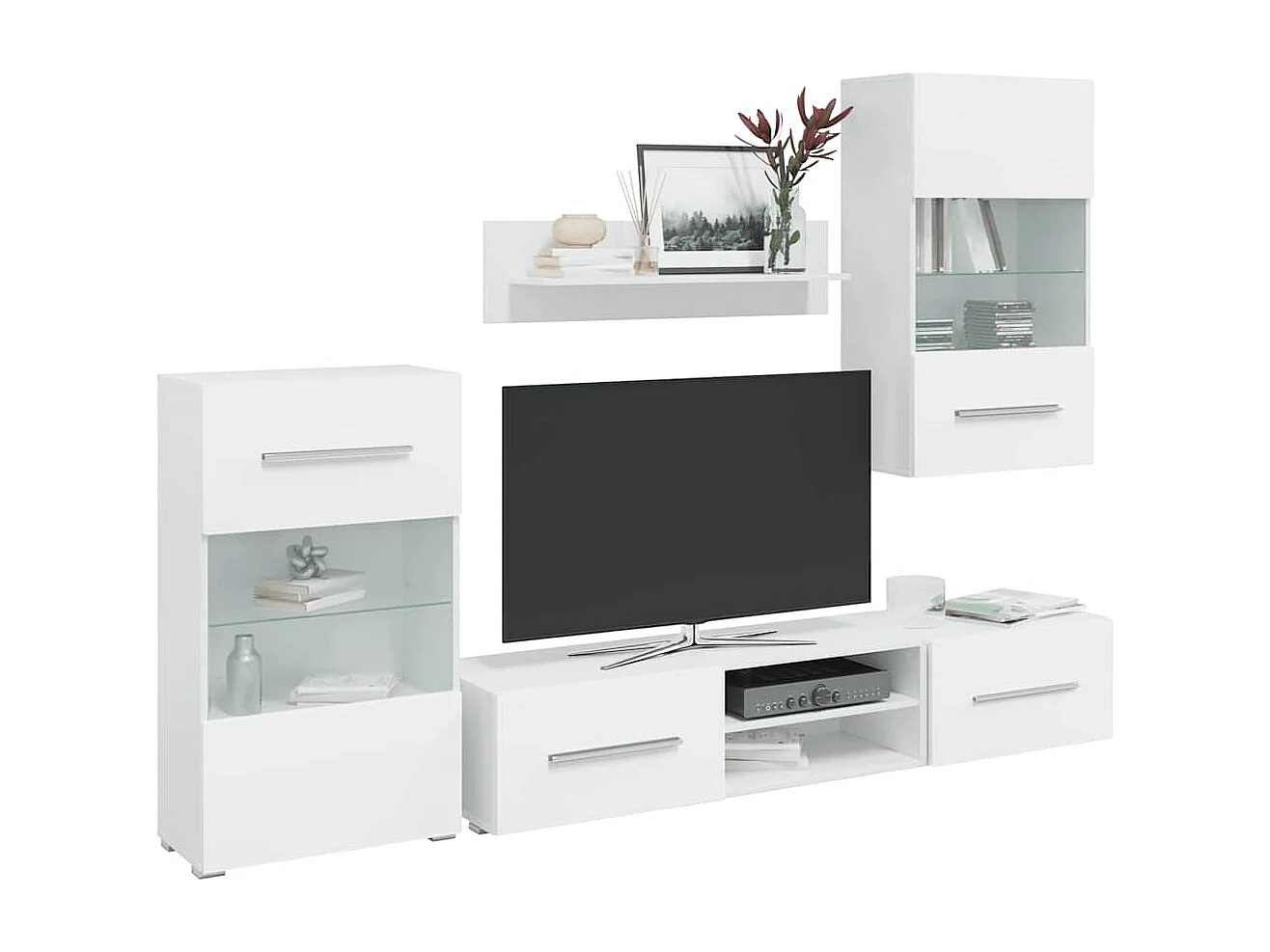 Fünfteilige Wohnwand TV-Schrank mit LED-Beleuchtung Weiß