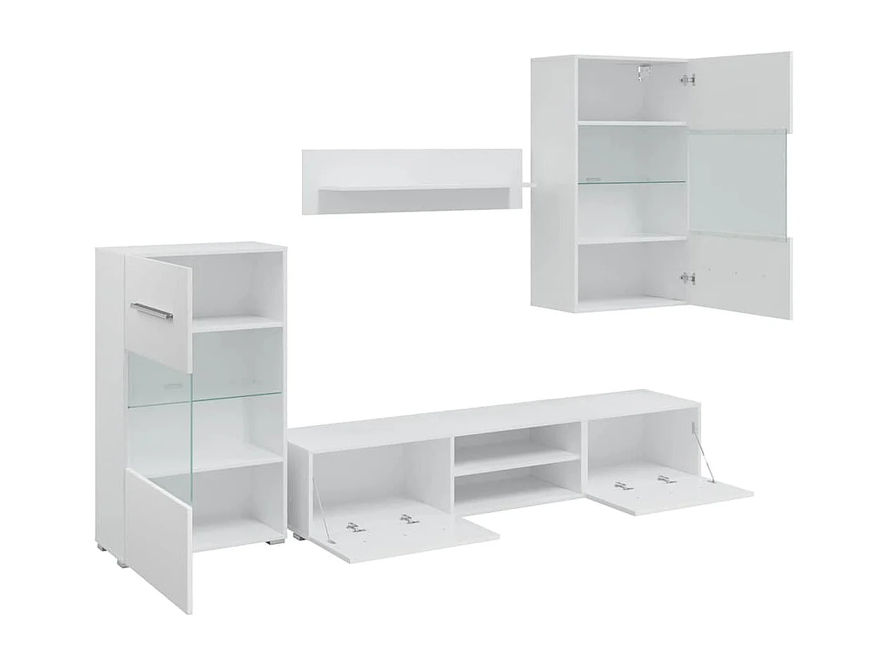 Fünfteilige Wohnwand TV-Schrank mit LED-Beleuchtung Weiß
