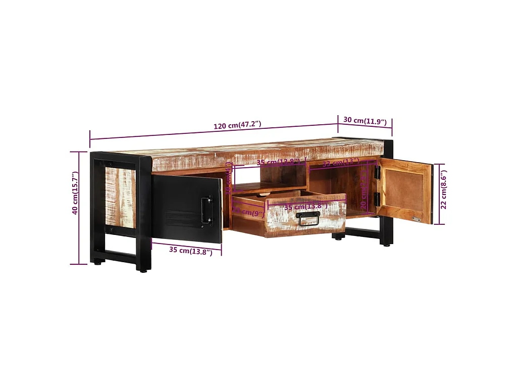 Tv-meubel 120x30x40 cm massief gerecycled hout