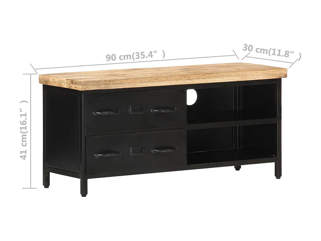 Meuble TV 90x30x41 cm Bois de manguier brut