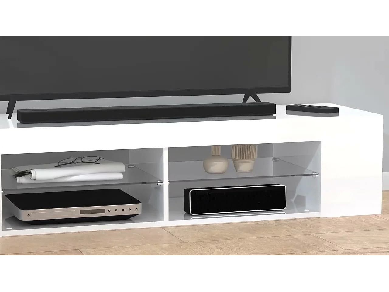 Meuble TV avec lumières LED blanc brillant 135x39x30 cm